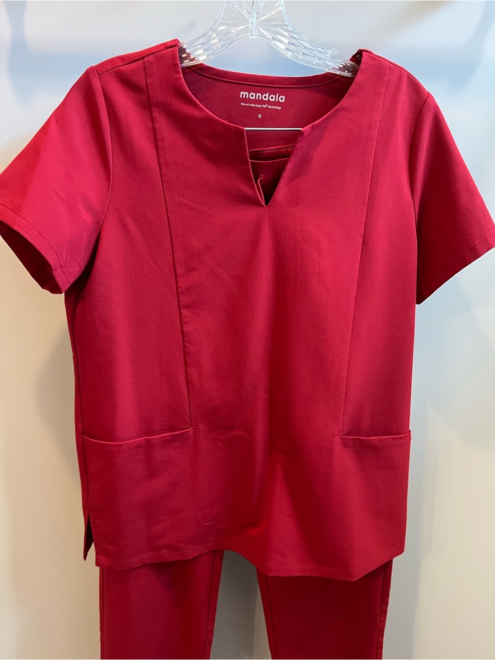 Mandala Women's Short Sleeve V-Notch Top in Cranberry Red